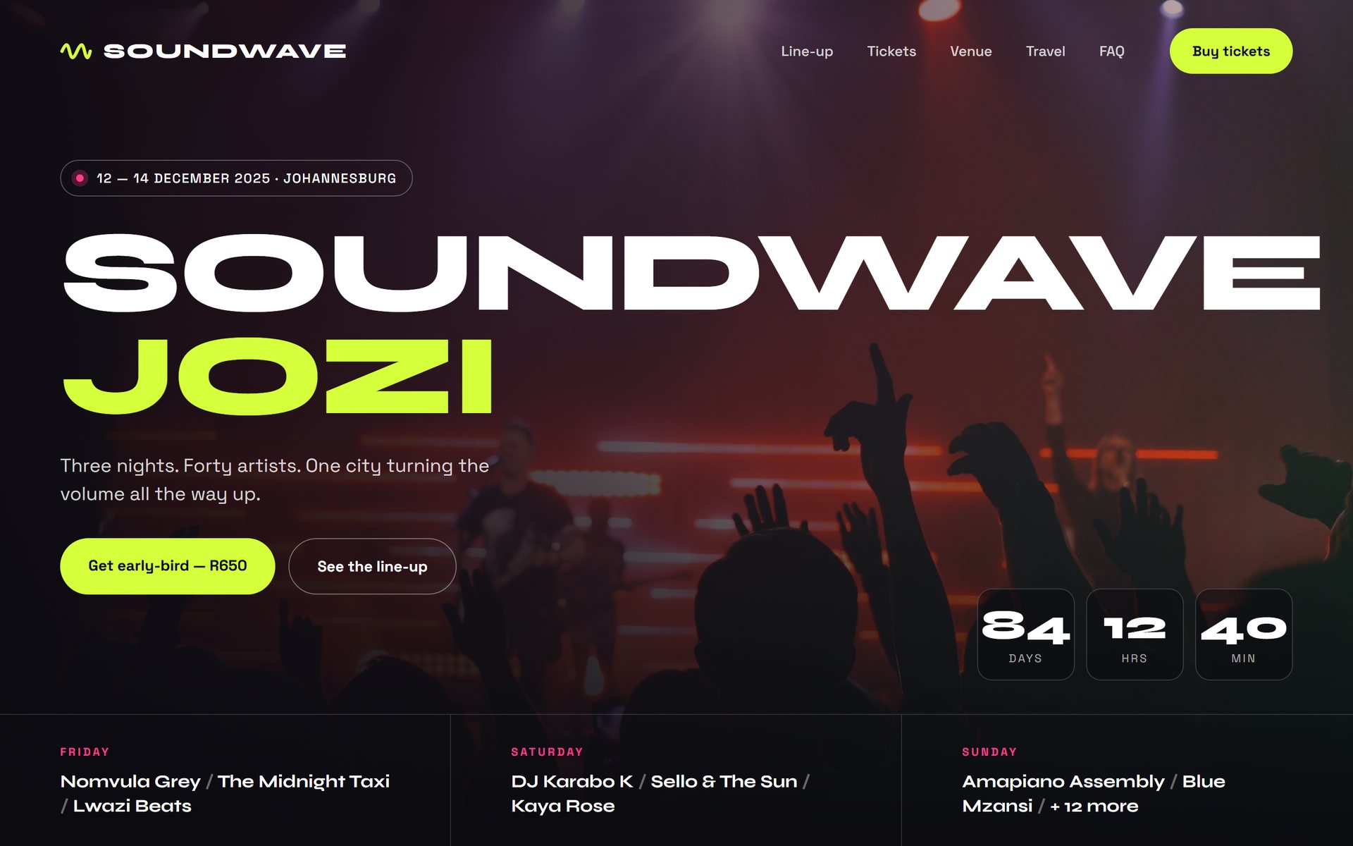 Soundwave Jozi website — home page